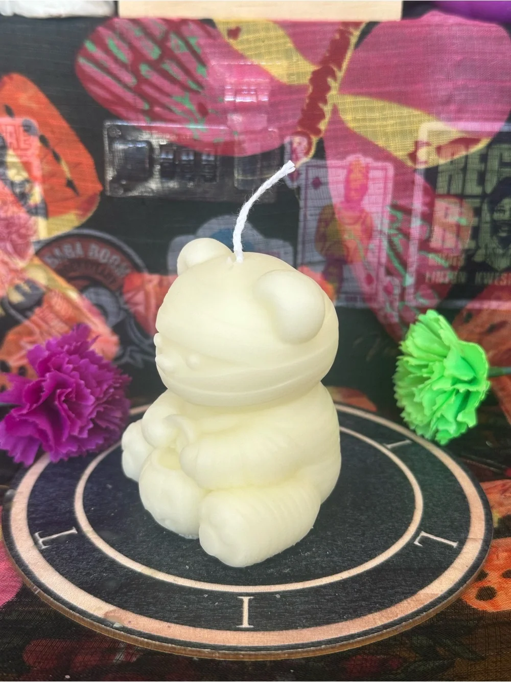 Handmade Ivory Mummy Bear Candle – Cute Halloween Teddy Bear Candle
